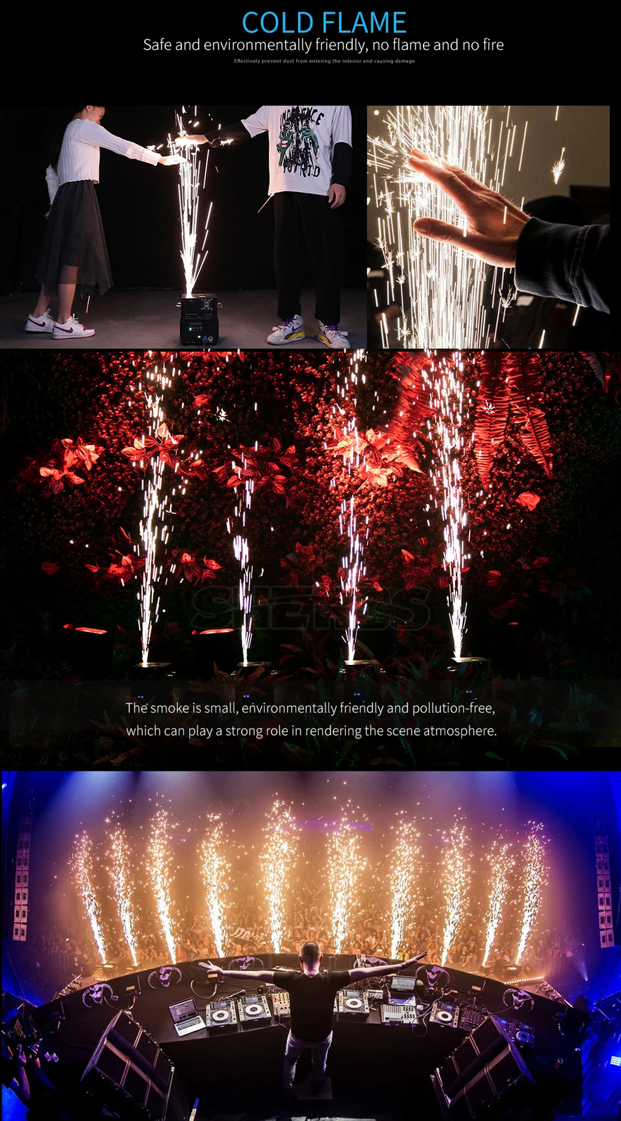 650W Spark Machine Flame Fountain Fireworks Effect Remote Control Festival Party