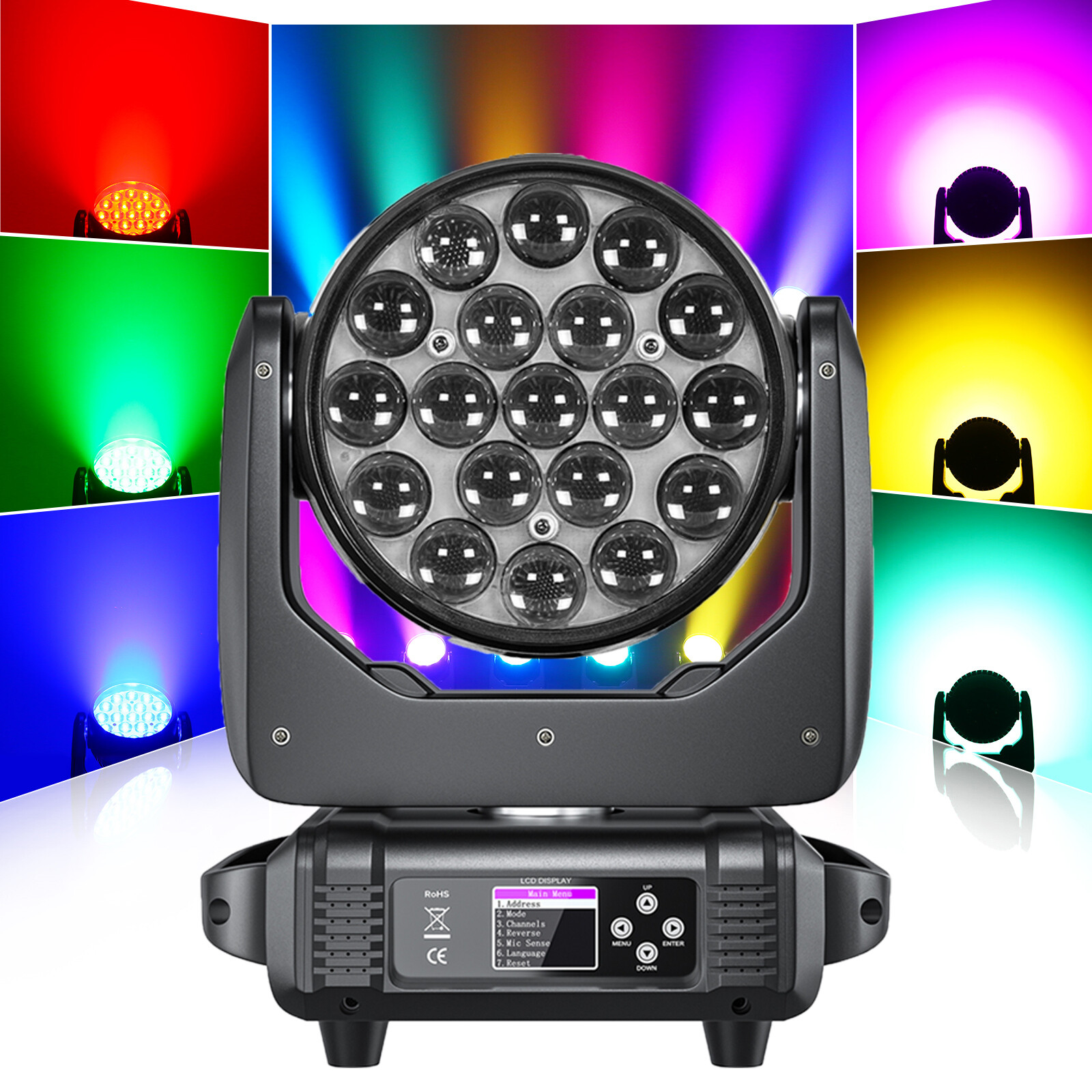 19x15W RGBW LED Wash Zoom Moving Head Beam Light DJ Party Stage Light DMX IP20