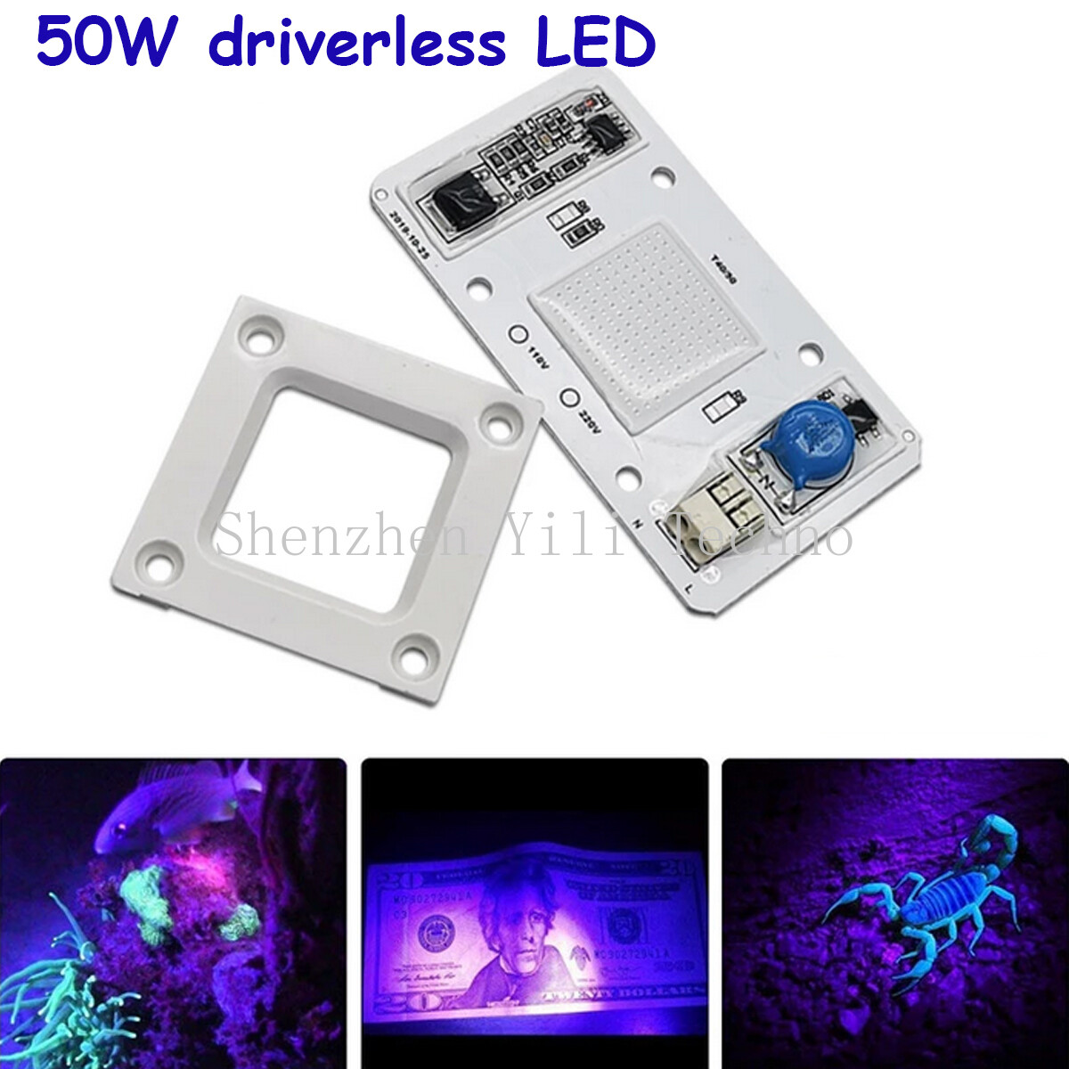 1-10pcs Driverless 50W 400nm UV COB LED Chip Smart AC110/220V No welding Light