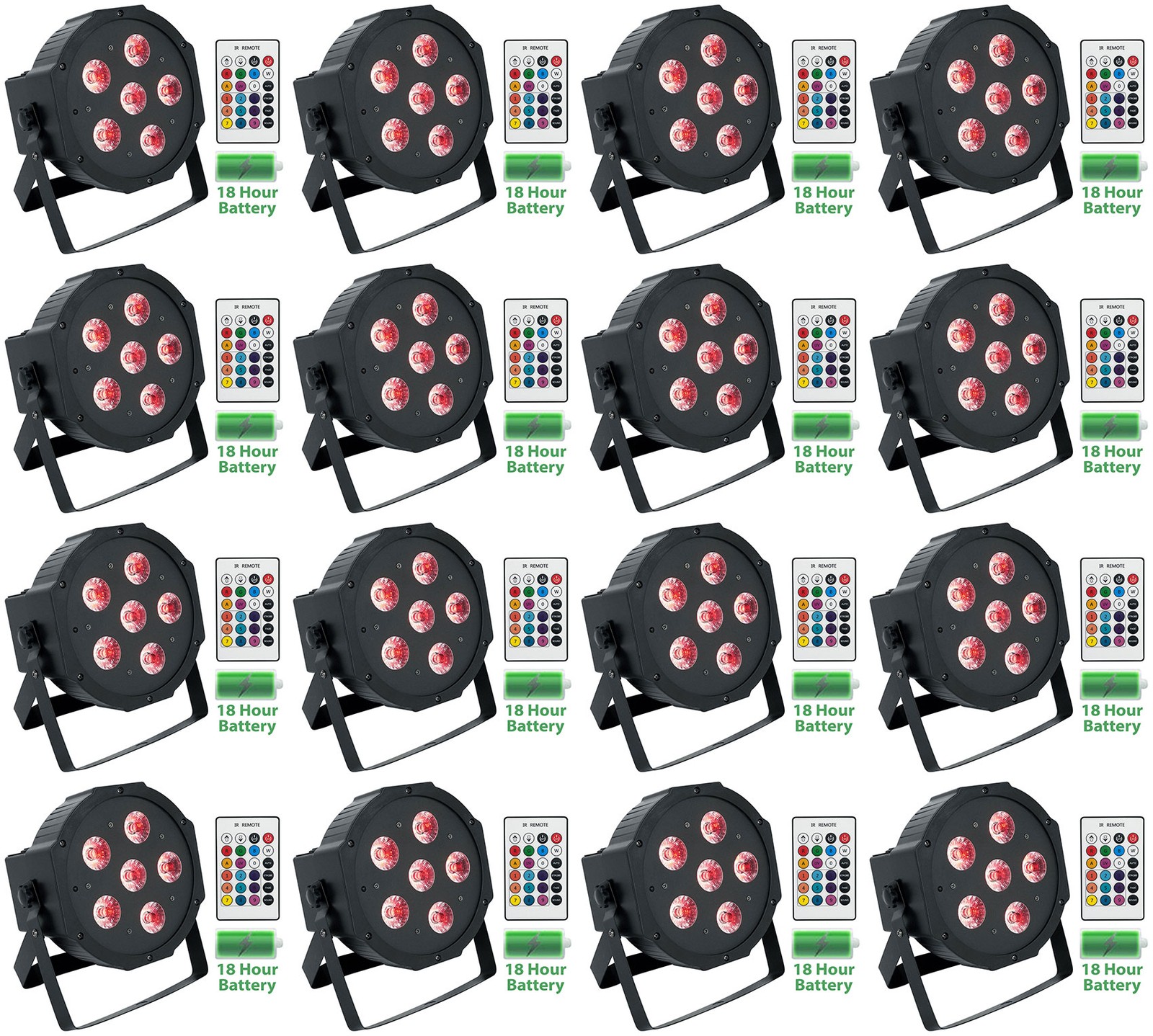 (16) Rockville BATTERY PAR 61 Rechargeable RGBWA+UV DMX DJ Wash Lights+Remotes