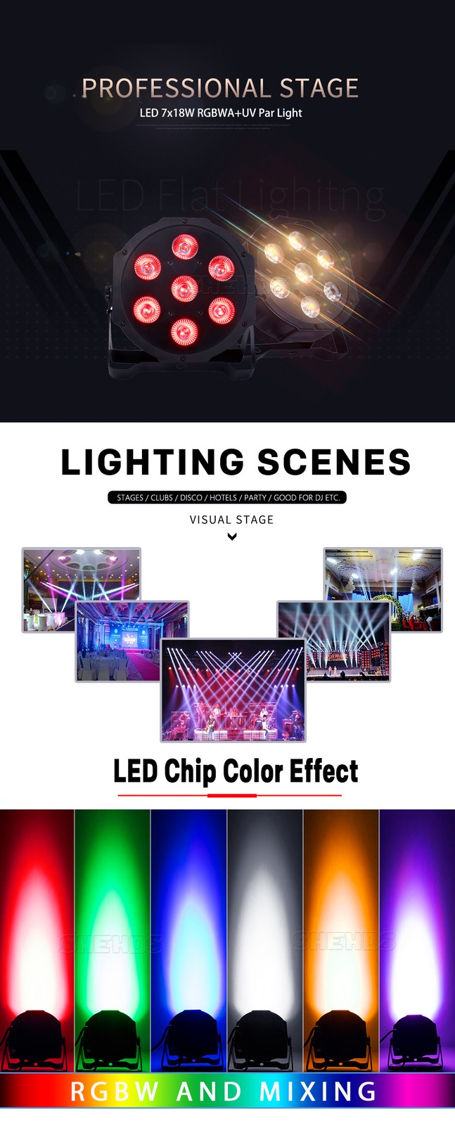 8Pcs 7x18W RGBWAUV LED Par Light Beam Wash Par Can Light Stage DJ Show Lighting