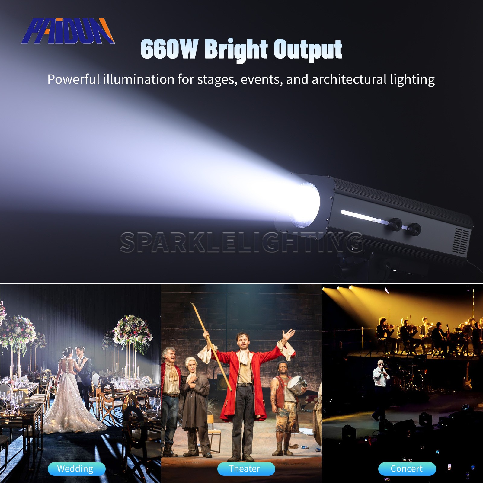 PAIDUN 660W LED RGBW Zoom Focus Follow Spot Light Flight Case Wedding Theater DJ
