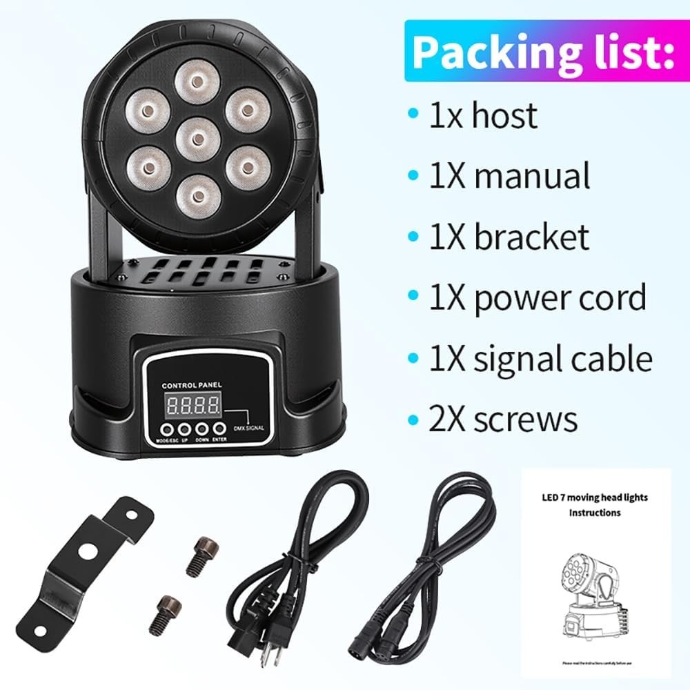 Moving Head DJ Lights, 12 Colors 7x10W LED Wash Stage Spotlight with DMX & So…