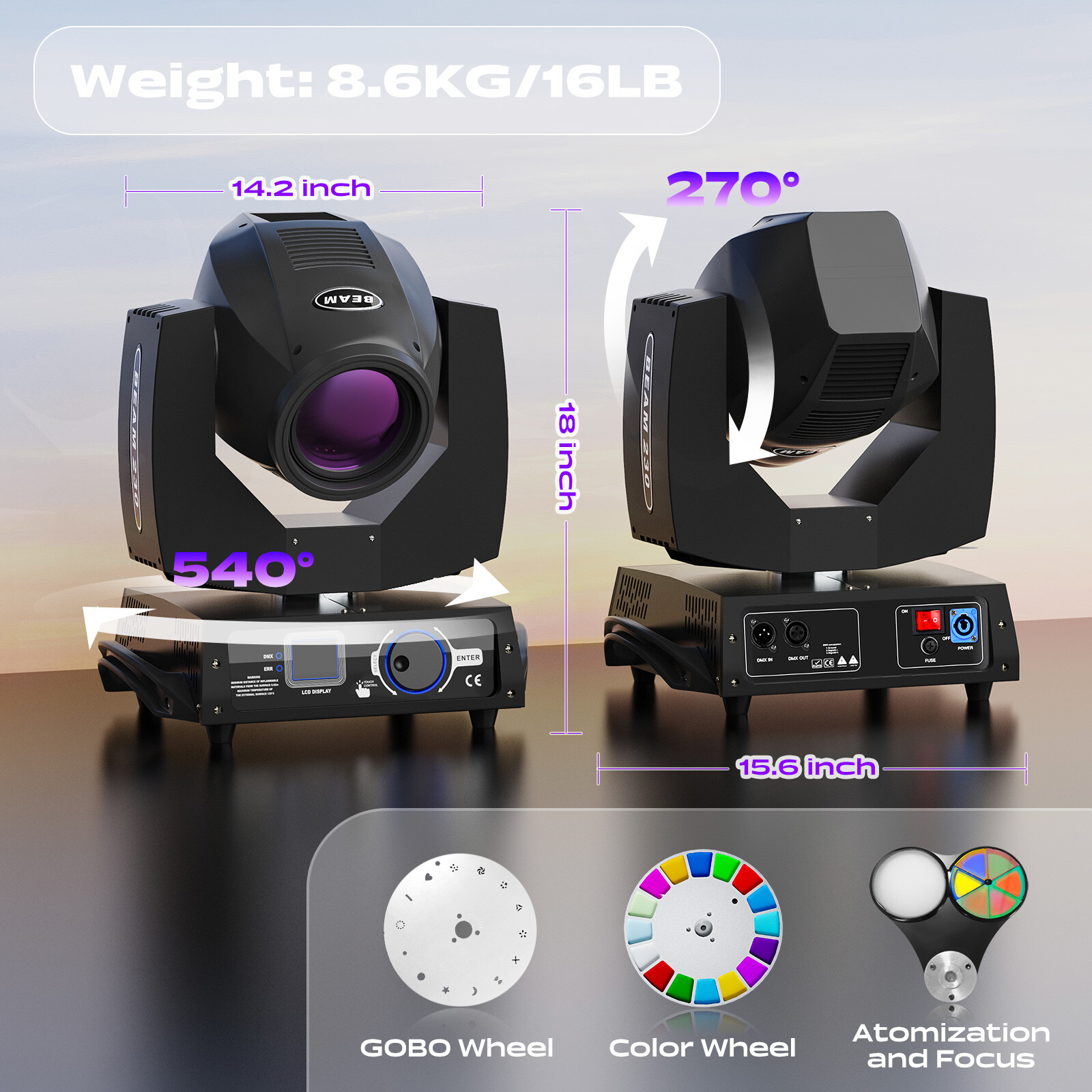 2Pack Sharpy 7R 230W Spot Moving Head Light Strobe Rainbow Effect w/Flight Case