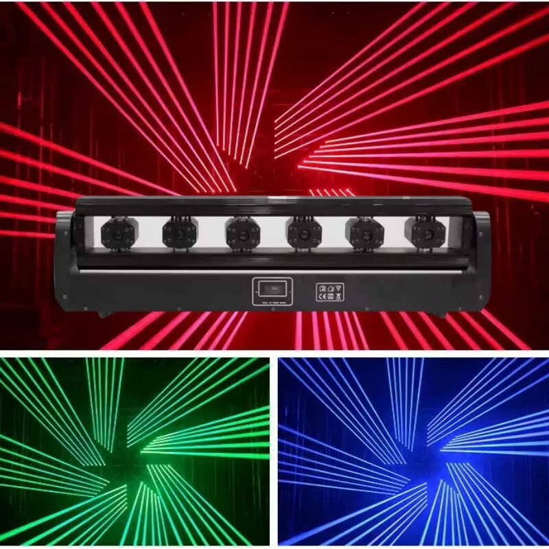 6 Eyes Laser Moving Head Light Beam Bar 6 Heads 6x500mw RGB 3IN1 Pixel DJ Lazer