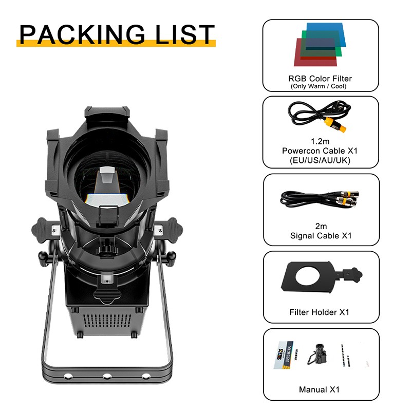 SHEHDS Prime Lens 250W LED LEKO Warm+Cool White Profile Spotlight Thear Show