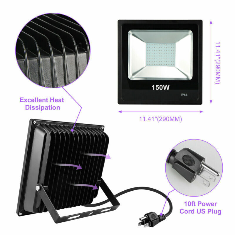4 Pack 150W Halloween UV LED Black Light Indoor Outdoor Party Stage Flood Lamp